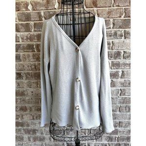 Piko 1988 Waffle Knit Cardigan Sz S Gray Button Oversized Sweater Henley…